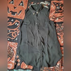 Sheer Black Sleeveless Top With Studded Collar